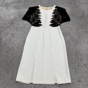 BCBGMAXAZRIA Runaway Lace Panel Sheath Midi Dress Womens XXS White Black Crepe